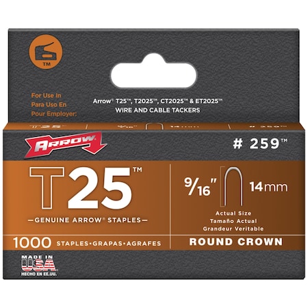 Arrow Lock T25 Round Crown Staples, 1,000-Pack (9/16") 259